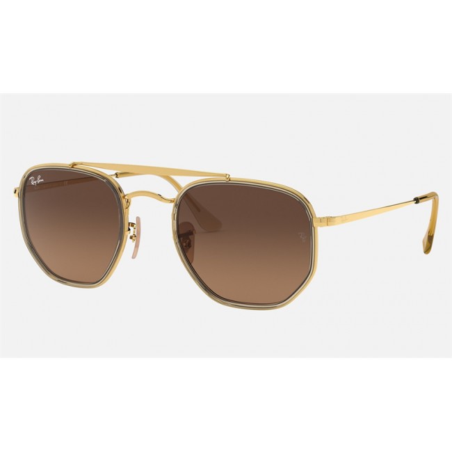 Ray Ban Round Marshal II RB3648 Gradient + Gold Frame Brown Gradient Lens Sunglasses