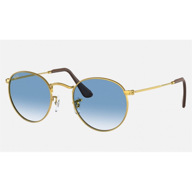 Ray Ban Round Metal Collection RB3447 Light Blue Gradient Gold Sunglasses
