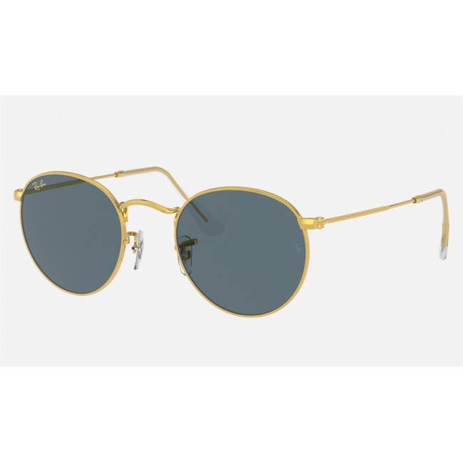 Ray Ban Round Metal Legend RB3447 Classic + Shiny Gold Frame Blue Classic Lens Sunglasses