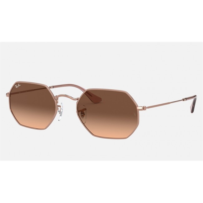Ray Ban Round Octagonal Classic RB3556 Gradient + Bronze-Copper Frame Brown Gradient Lens Sunglasses