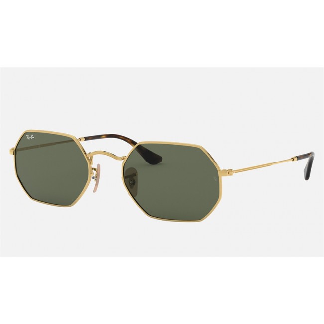 Ray Ban Round Octagonal Classic RB3556 Classic G-15 + Gold Frame Green Classic G-15 Lens Sunglasses