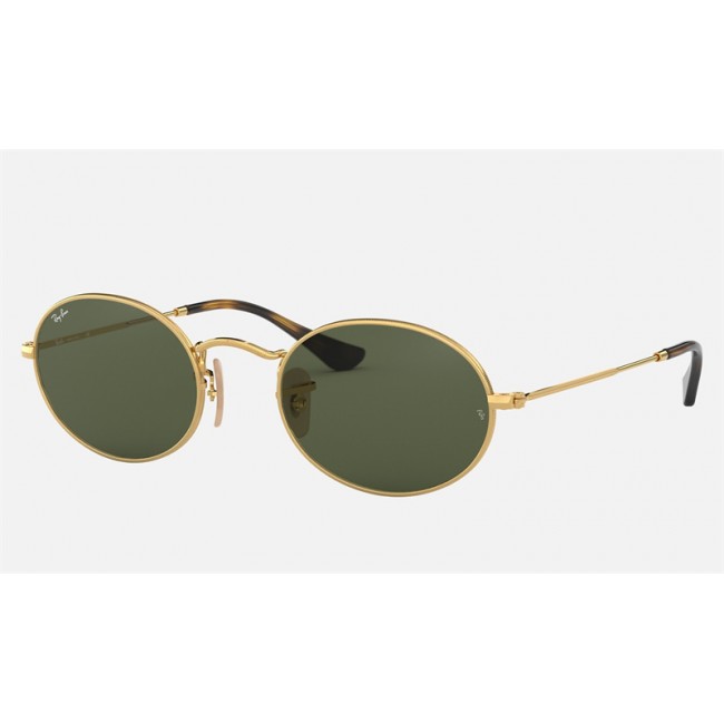 Ray Ban Round Oval Flat Lenses RB3547 Classic G-15 + Gold Frame Green Classic G-15 Lens Sunglasses