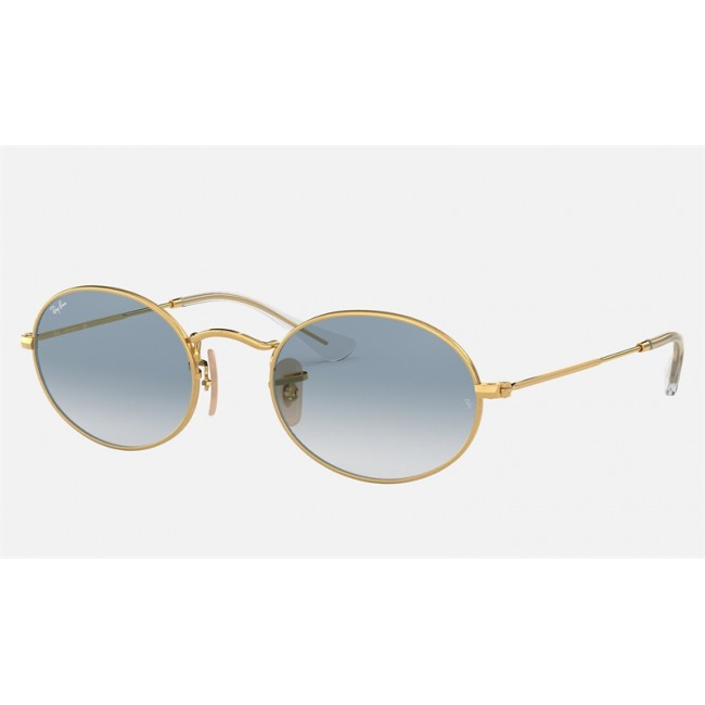Ray Ban Round Oval Flat Lenses RB3547 Gradient + Gold Frame Light Blue Gradient Lens Sunglasses
