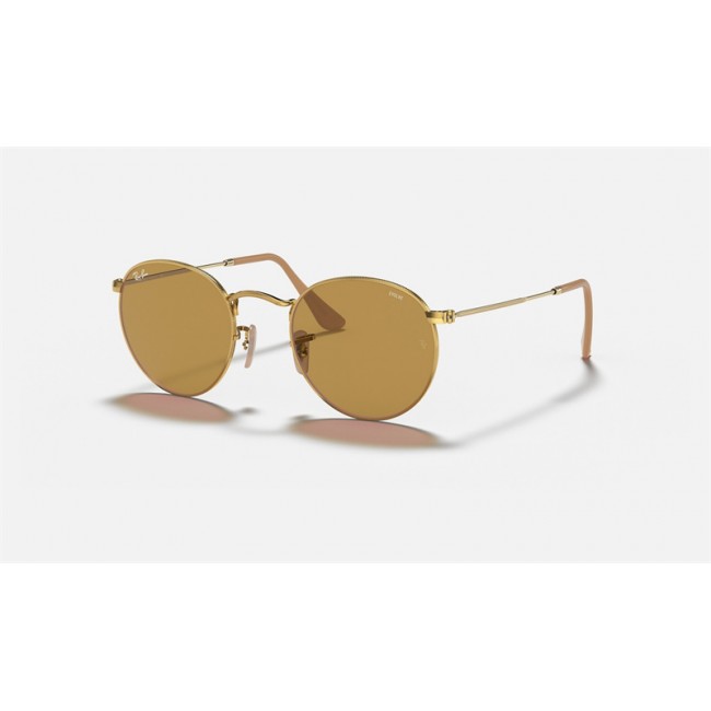 Ray Ban Round Washed Evolve RB3447 Photochromic Evolve + Gold Frame Brown Photochromic Evolve Lens Sunglasses