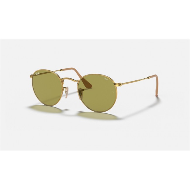 Ray Ban Round Washed Evolve RB3447 Photochromic Evolve + Gold Frame Green Photochromic Evolve Lens Sunglasses