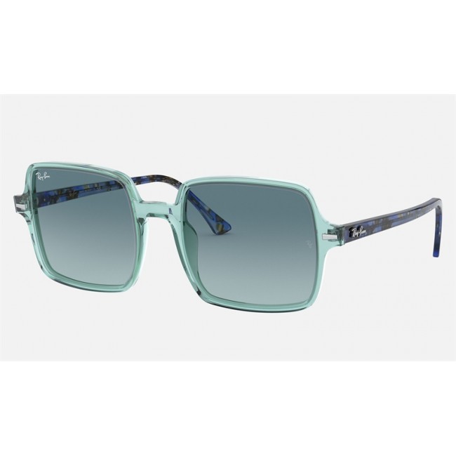 Ray Ban Square II RB1973 Blue Gradient Transparent Green Sunglasses