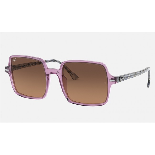 Ray Ban Square II RB1973 Brown Gradient Transparent Violet Sunglasses