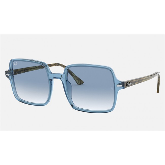 Ray Ban Square II RB1973 Light Blue Gradient Transparent Blue Sunglasses