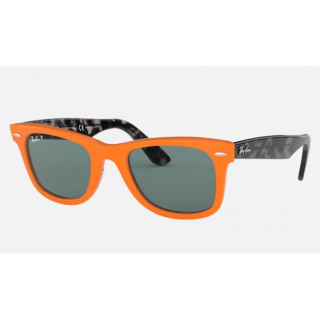 Ray Ban Wayfarer Pop RB2140 Orange Frame Polarized Grey Classic Lens Sunglasses