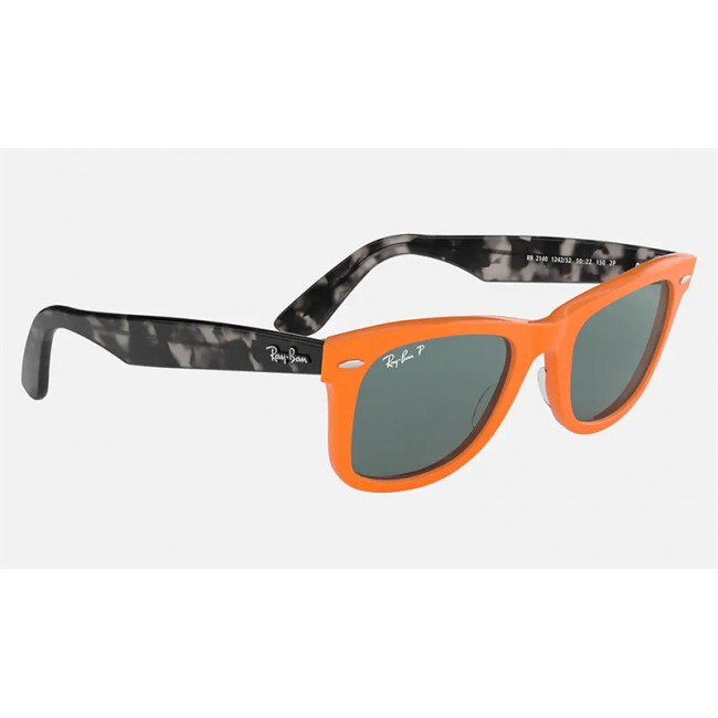 Ray Ban Wayfarer Pop RB2140 Orange Frame Polarized Grey Classic Lens Sunglasses