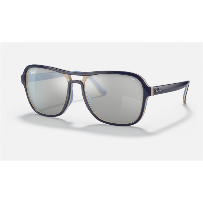Ray Ban State Side Mirror Evolve RB4356 Grey Photochromic Mirror Light Blue Sunglasses